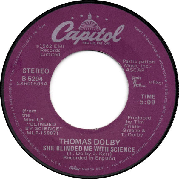 Thomas Dolby - She Blinded Me With Science (7" Single)