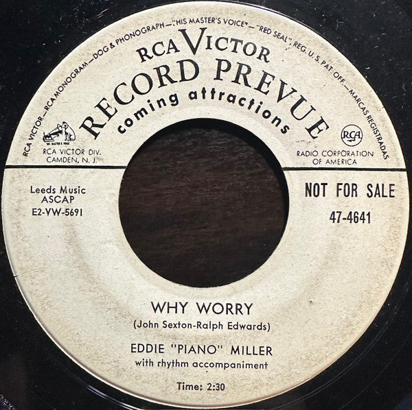 Eddie "Piano" Miller - Why Worry / Funny Melody