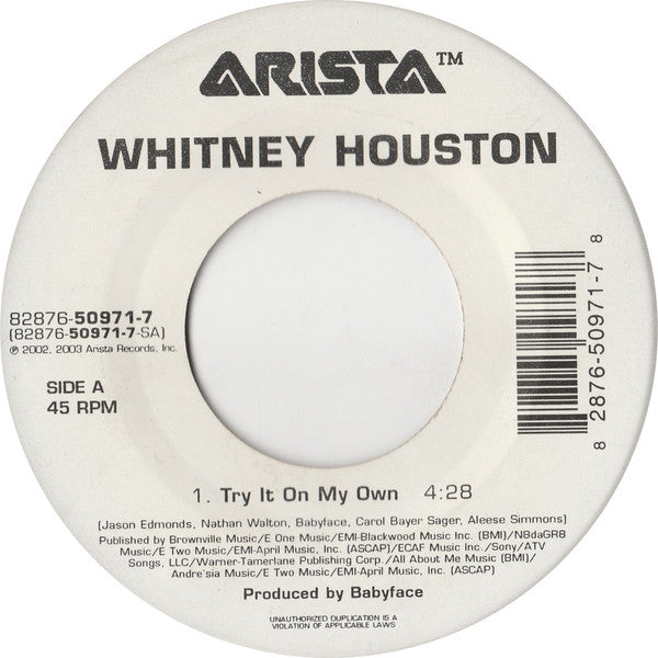 Whitney Houston - Try It On My Own (7" Single)
