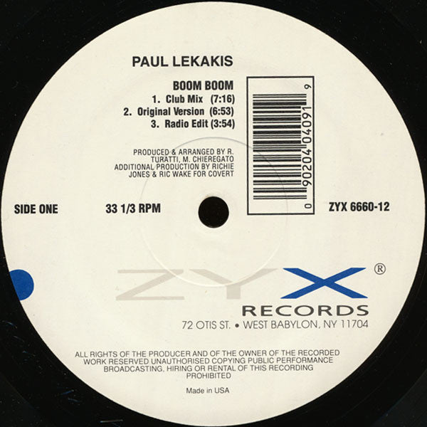 Paul Lekakis - Boom Boom (Let's Go Back To My Room) Remix '92 (12", Single)