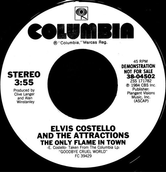 Elvis Costello - The Only Flame In Town (7" Single, Promo)