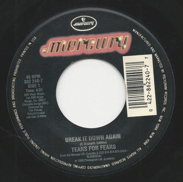 Tears For Fears - Break It Down Again (7" Single)