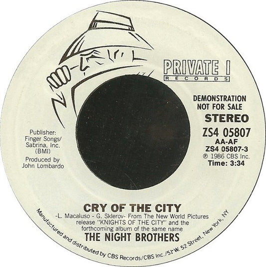The Night Brothers - Cry Of The City (7" Single, Promo)