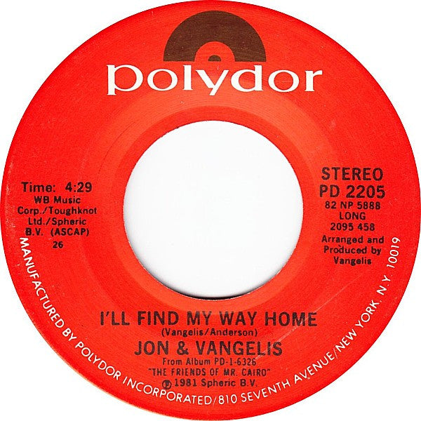 Jon & Vangelis - I'll Find My Way Home (7" Single)