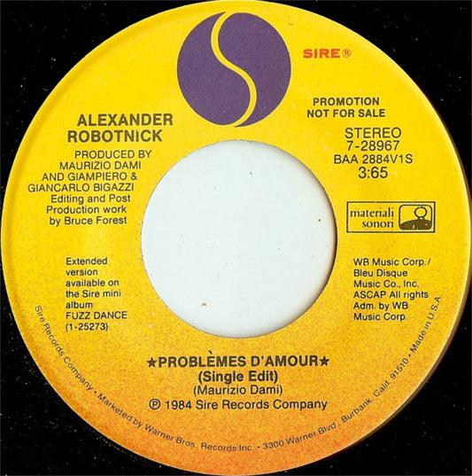 Alexander Robotnick - Problemes D'Amour (7" Single, Promo)