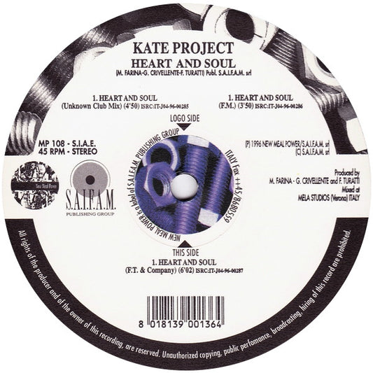 Kate Project - Heart And Soul (12", Single - Italian Import)
