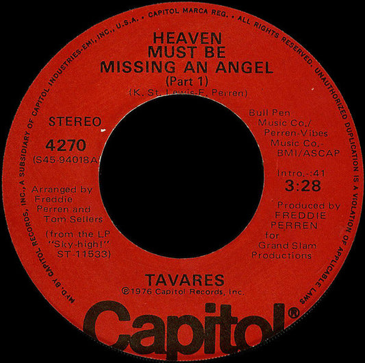 Tavares - Heaven Must Be Missing An Angel (7" Single)