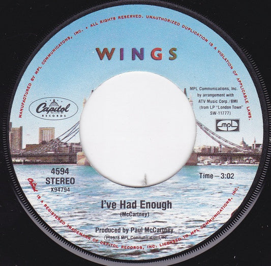 Wings - I've Had Enough (7" Single)