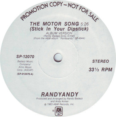 Randy Andy - The Motor Song (Stick In Your Dipstick) (12" Single, Promo)
