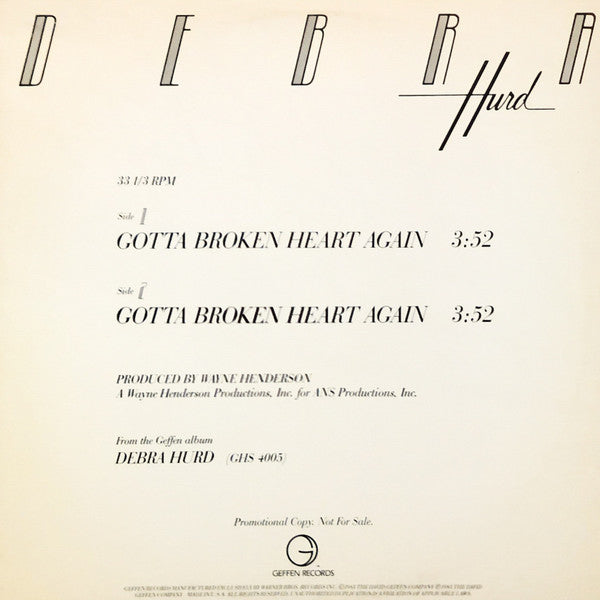 Debra Hurd - Gotta Broken Heart Again (12" Single, Promo)