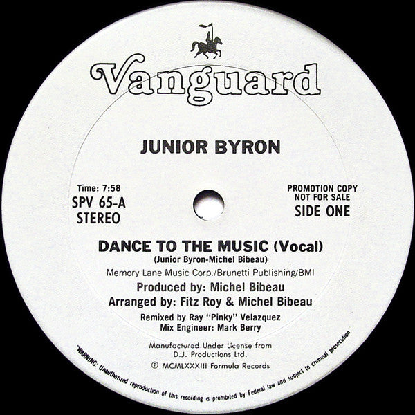 Junior Byron - Dance To The Music (12" Single, Promo)