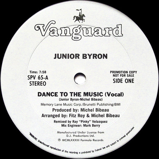 Junior Byron - Dance To The Music (12" Single, Promo)