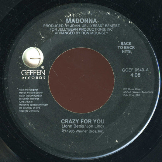 Madonna - Crazy For You / Gambler (7" Single)