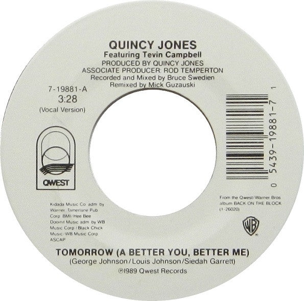 Quincy Jones Feat. Tevin Campbell - Tomorrow (A Better You, Better Me) (7")