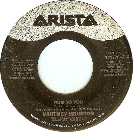 Whitney Houston - Run To You (7" Single)