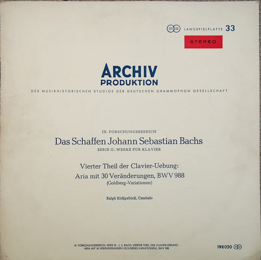 Bach / Kirkpatrick - Uebung: Aria Mit 30 Veranderungen
