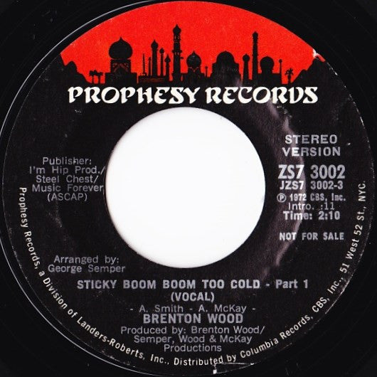 Brenton Wood - Sticky Boom Boom Too Cold (7" Single, Promo)
