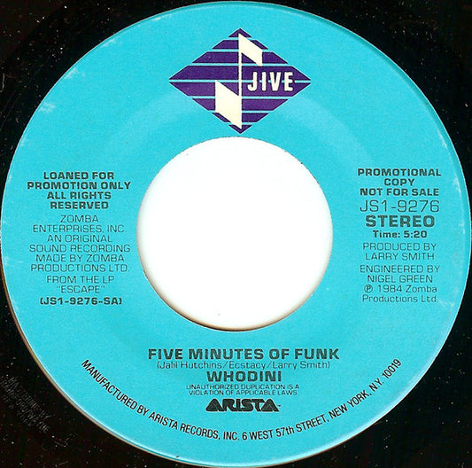 Whodini - Five Minutes Of Funk (7" Single, Promo)