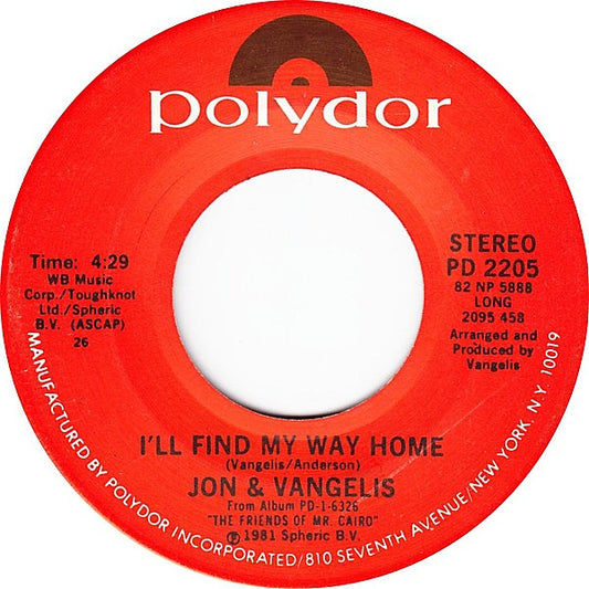 Jon & Vangelis - I'll Find My Way Home (7" Single)